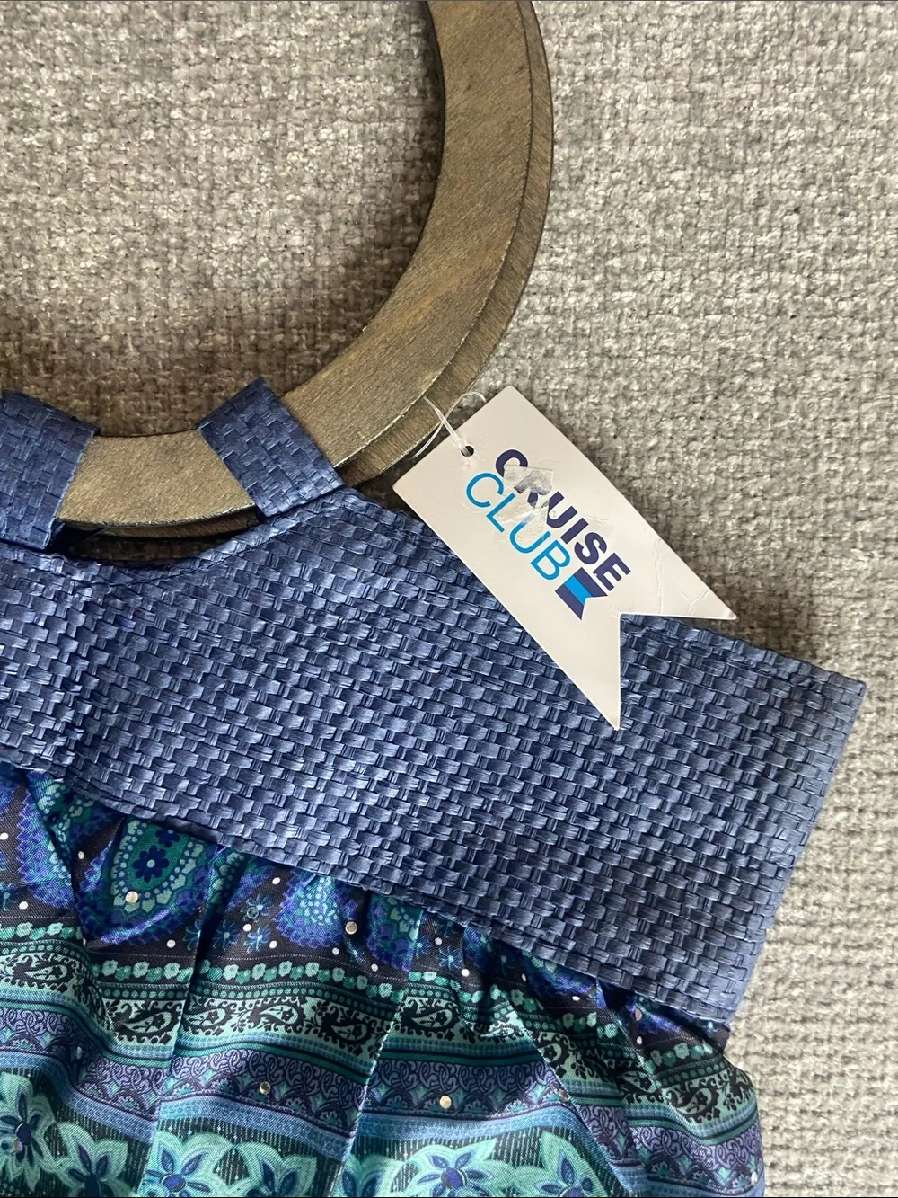 Blue & Teal Patterned Satchel with Wooden Handle - Cruise Club